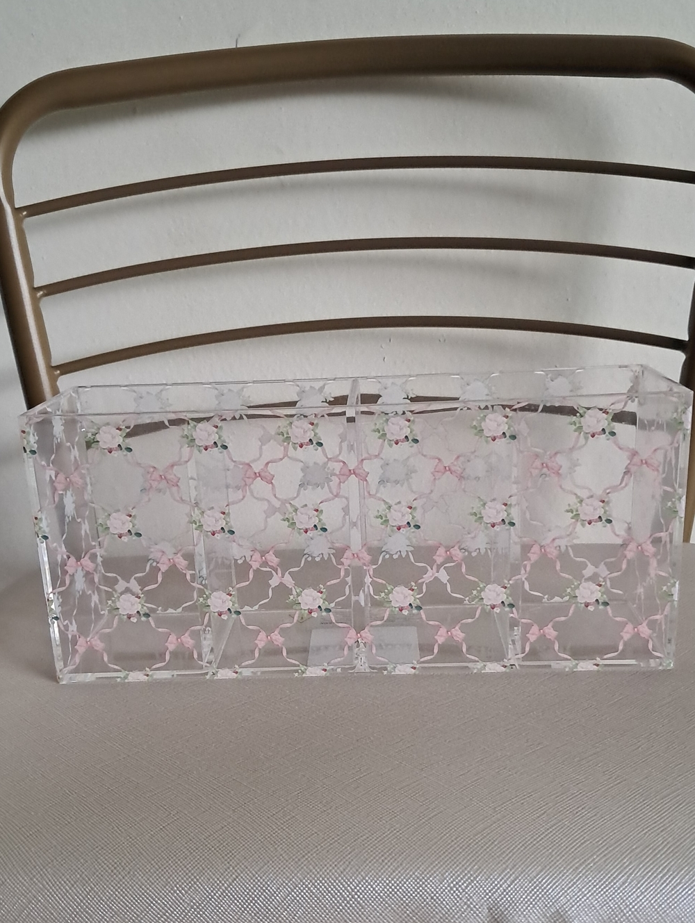 Acrylic Floral Makeup Organizer - Pink & Green Accents With Bows